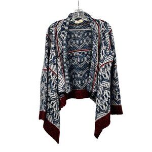 Freeway Wool Blend Knit Cardigan Open Waterfall Front Blue/Multi Size Medium